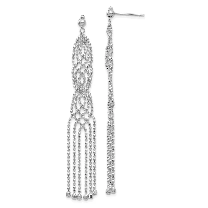 Women's earrings refined-bar-Beaded Fringe Chandelier Post Earrings in 14k White Gold