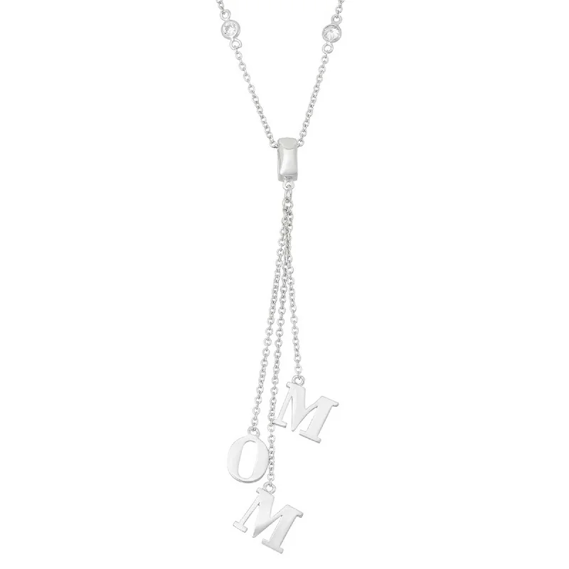 Women's necklaces shimmering-chic-Classic Women's Necklace - Sterling Silver Bezel Set CZ with Dangling MOM | M-5027