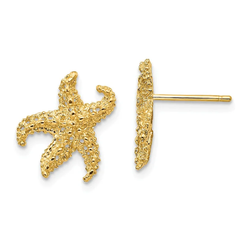 Women's earrings sleek-bar-13mm Textured and Cutout Starfish Post Earrings in 14k Yellow Gold