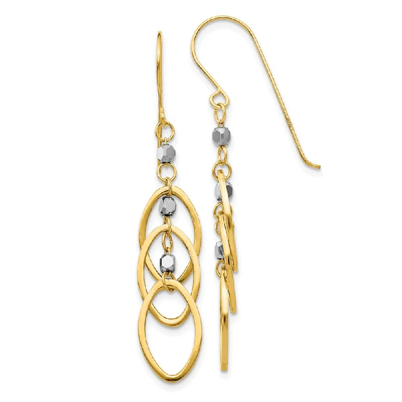 Women's earrings fine-crystal-Cascading Oval and Bead Dangle Earrings in 14k Two Tone Gold