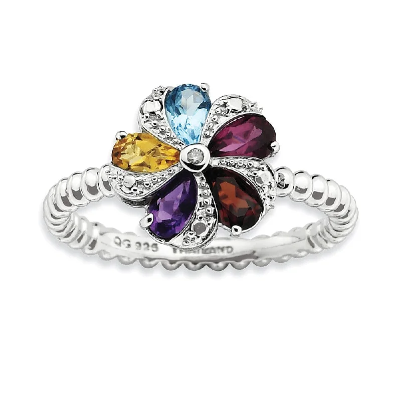 Women's rings peachy-tone-Gemstone, 1pt Diamond & Sterling Silver Stackable 11mm Flower Ring