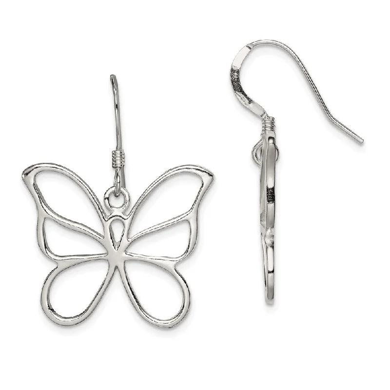 Women's earrings polished-twist-25mm Butterfly Silhouette Dangle Earrings in Sterling Silver