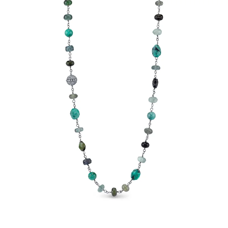 Women's necklaces romantic-hue-Emerald Gemstone Rope Necklace  N0001040