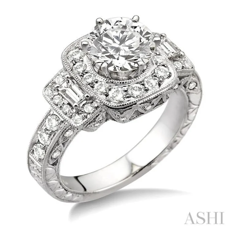 Women's engagement rings etched-shank-1 Ctw Diamond Semi-Mount Engagement Ring in 14K White Gold