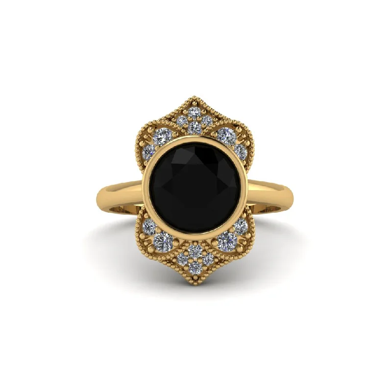 Women's engagement rings glowing-cut-Black Diamond Bezel Vintage-Inspired Engagement Ring - Olive No. 7