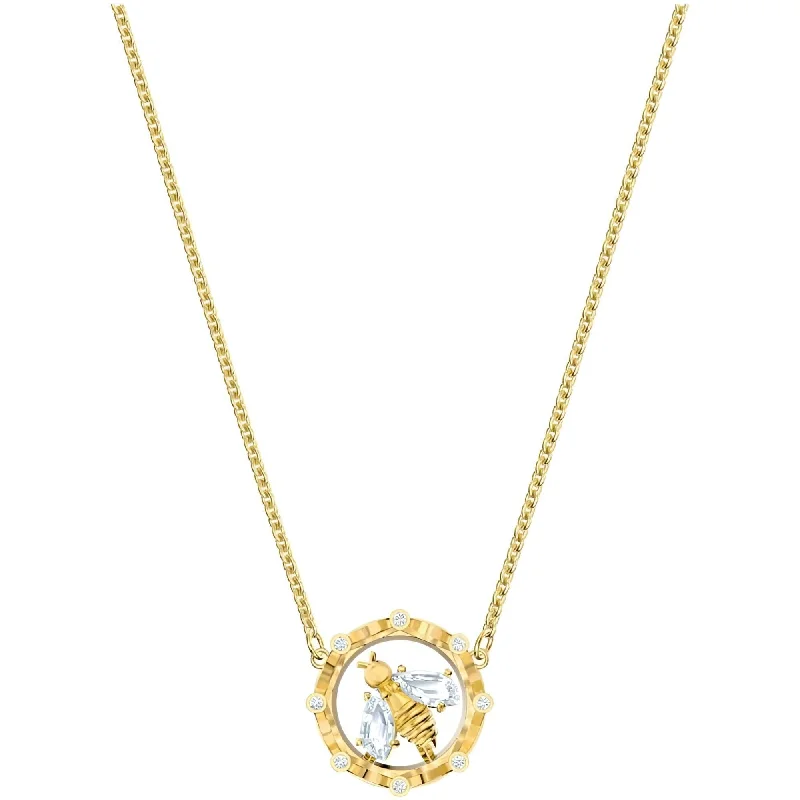 Women's necklaces delicate-stone-Swarovski Women's Necklace - Bee A Queen White Crystals Gold Tone Plated | 5482793