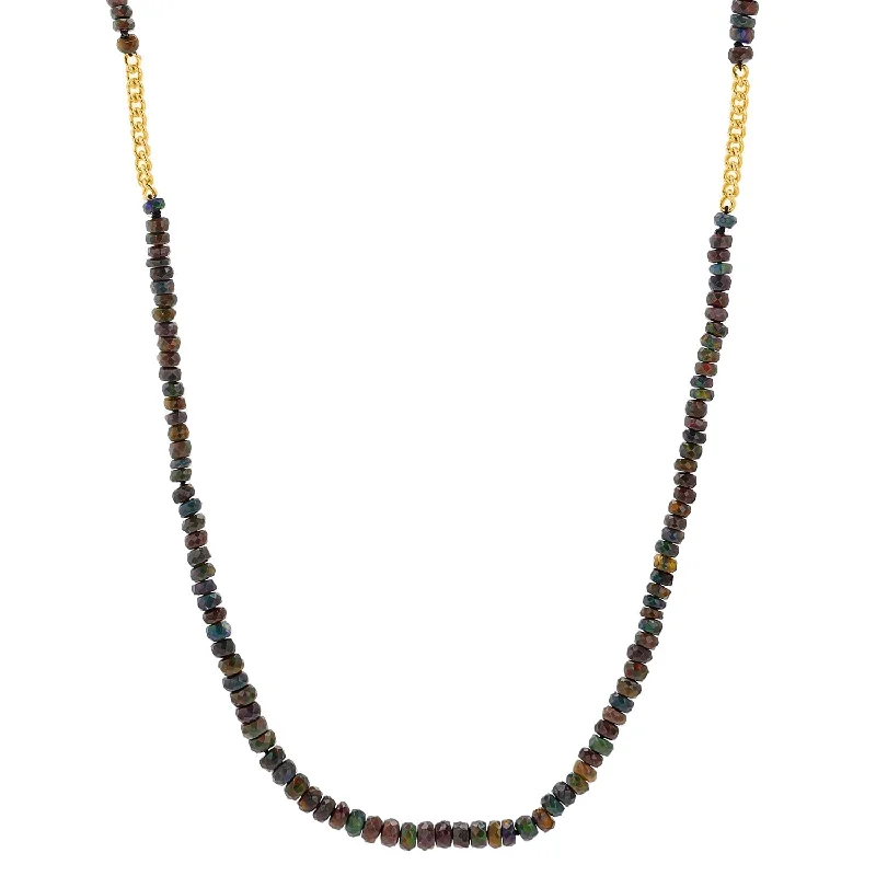 Women's necklaces ethereal-chain-14k Ethiopian Black Opal and Curb Station Layering Necklace NG002782