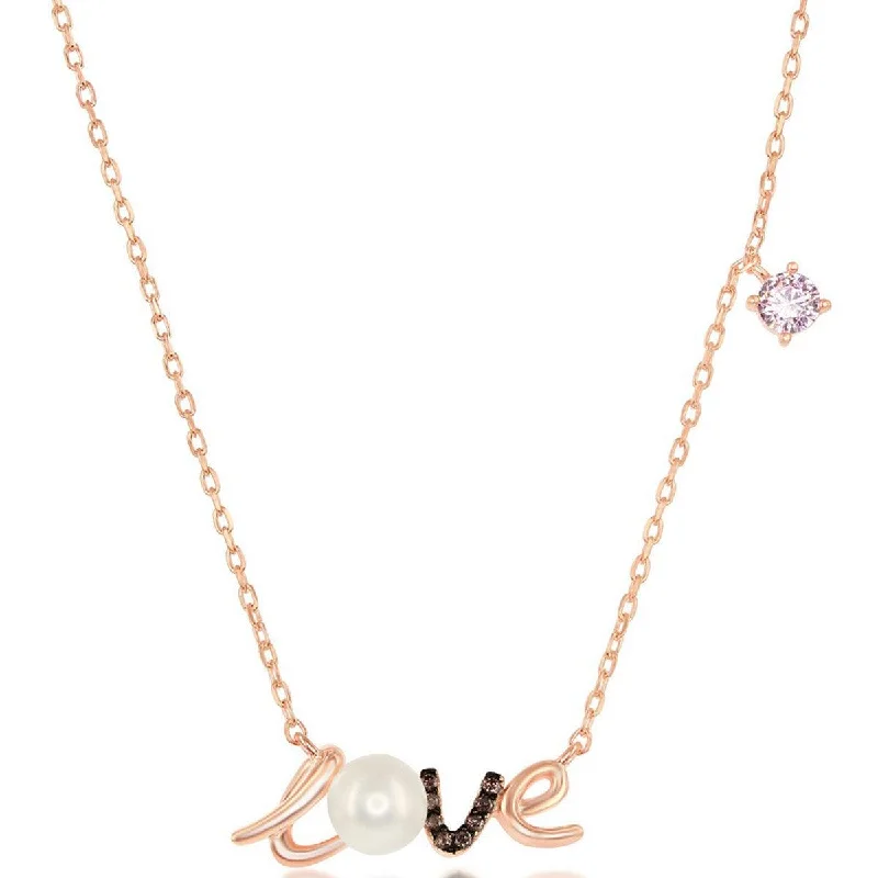 Women's necklaces ethereal-gem-Classic Women's Necklace - Sterling Silver Rose Gold FWP and Pink CZ LOVE | M-6609