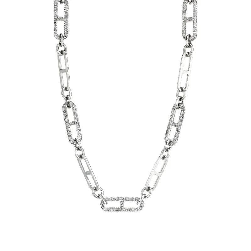 Women's necklaces delicate-glow-Paris Link Chain Necklace with 5 Pave Diamond Links - 19"  N0000990