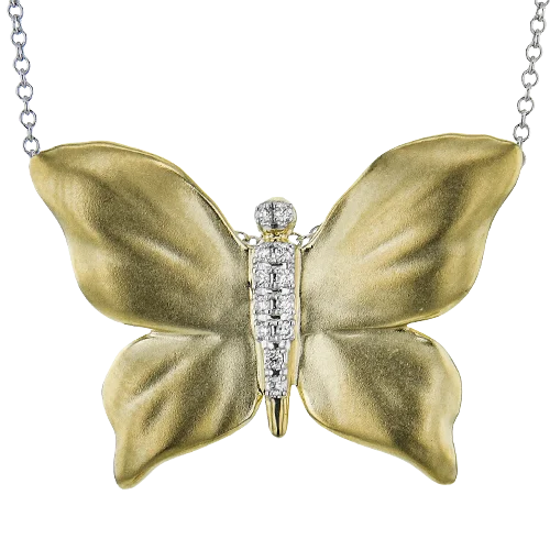 Women's necklaces filigree-pendant-Monarch Butterfly Pendant Necklace in 18k Gold with Diamonds DP278