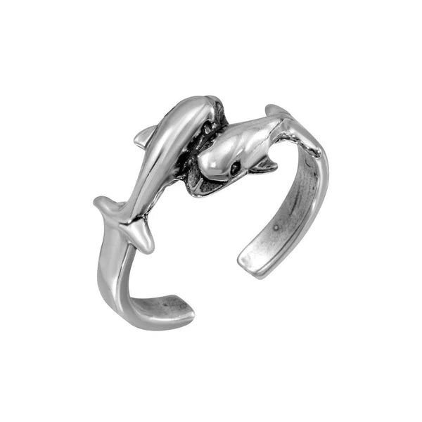 Women's rings futuristic-Silver 925 Dolphins Adjustable Toe Ring