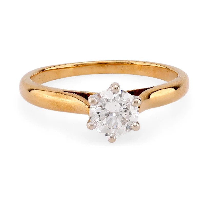 Women's engagement rings soft-shine-Vintage French Diamond 18K Yellow Gold Solitaire Engagement Ring