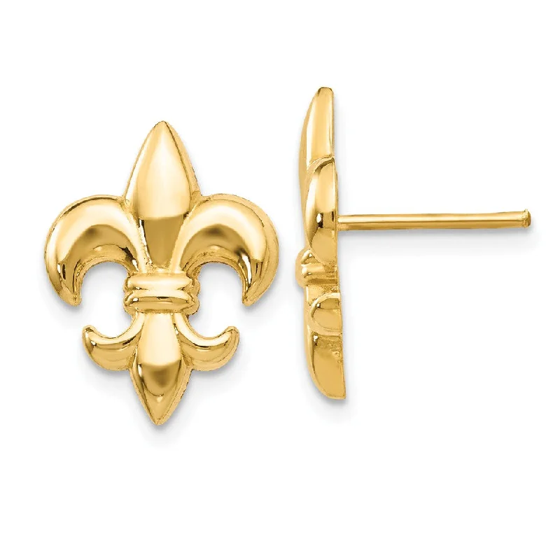 Women's earrings small-drop-15mm Polished Fleur De Lis Post Earrings in 14k Yellow Gold