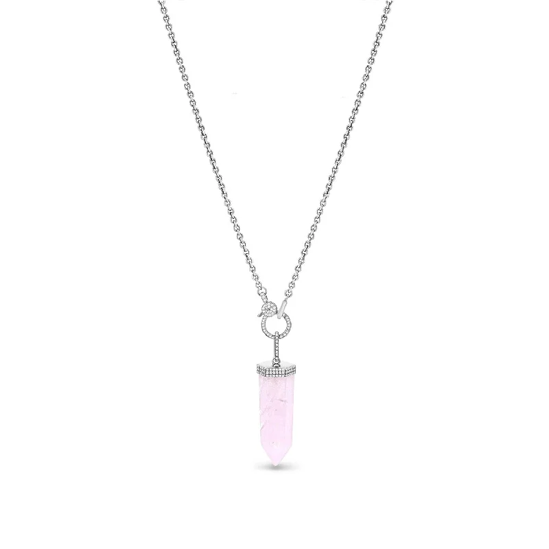 Women's necklaces coral-link-Rose Quartz and Diamond Crystal Point Necklace  N0002682