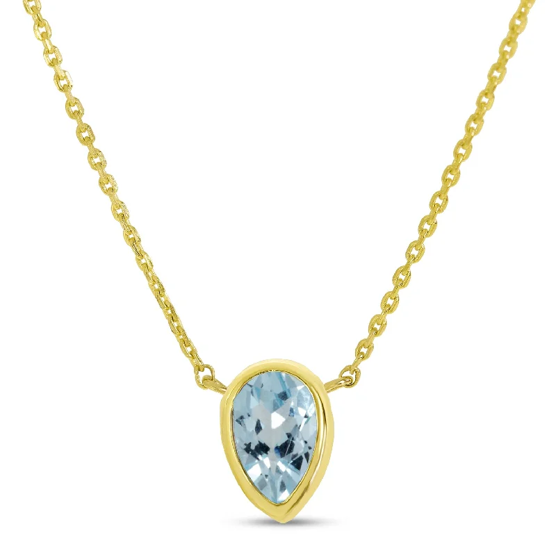 Women's necklaces shimmering-gold-14K Yellow Gold Pear Aquamarine Birthstone Necklace P4334-18-MAR