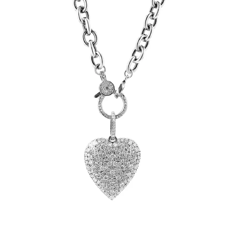 Women's necklaces playful-pendant-Diamond Cobblestone Heart on Chunky Chain Necklace N0002827