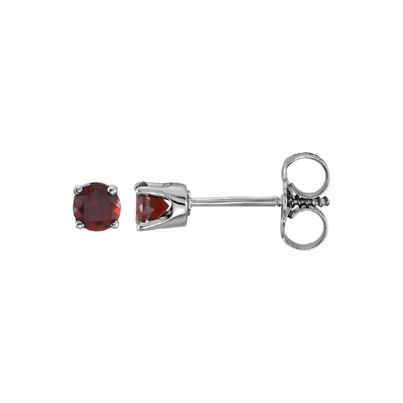 Women's earrings fine-bar-Kids 14k White Gold 3mm Mozambique Garnet Youth Threaded Post Earrings