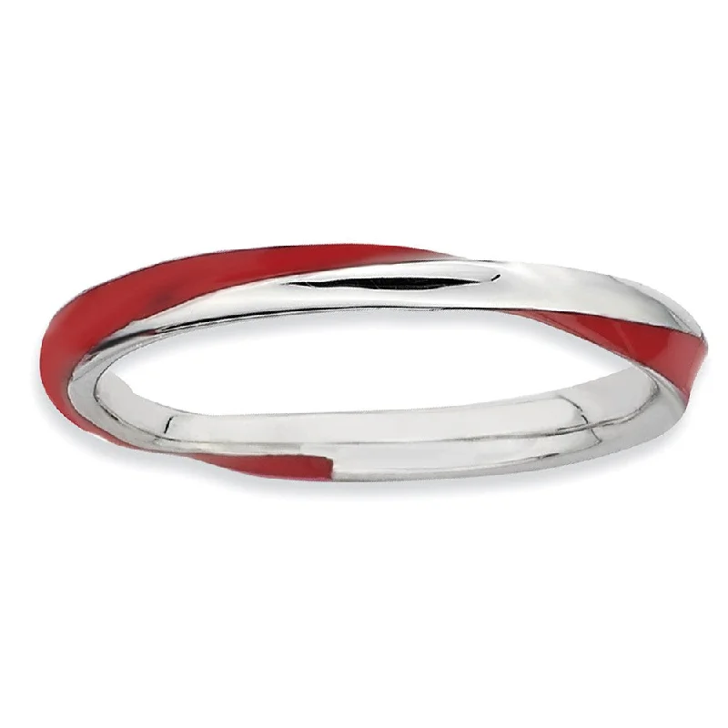 Women's rings crafted-chic-2.5mm Silver Twisted Red Enameled Stackable Band