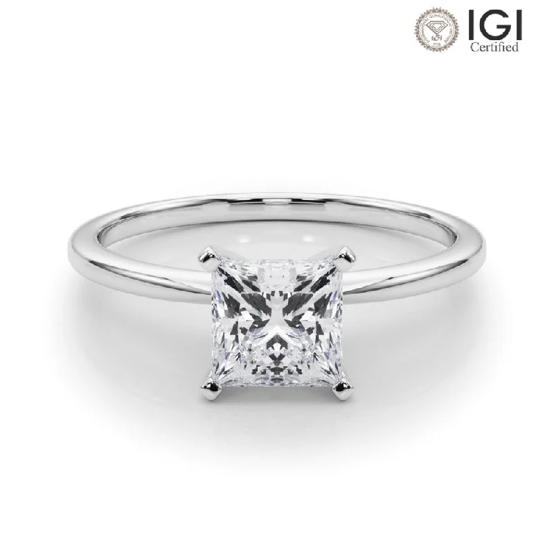 Women's engagement rings crafted-halo-Angelica Princess Solitaire Engagement Ring IGI Certified