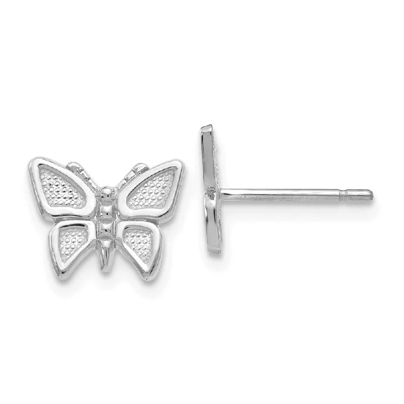 Women's earrings dainty-crystal-10mm Textured Butterfly Post Earrings in 14k White Gold