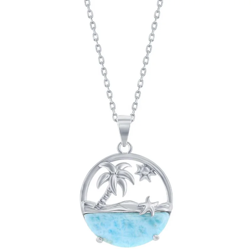 Women's necklaces playful-pendant-Caribbean Treasures Women's Necklace - Palm Tree Sun and Starfish Larimar | M-6910