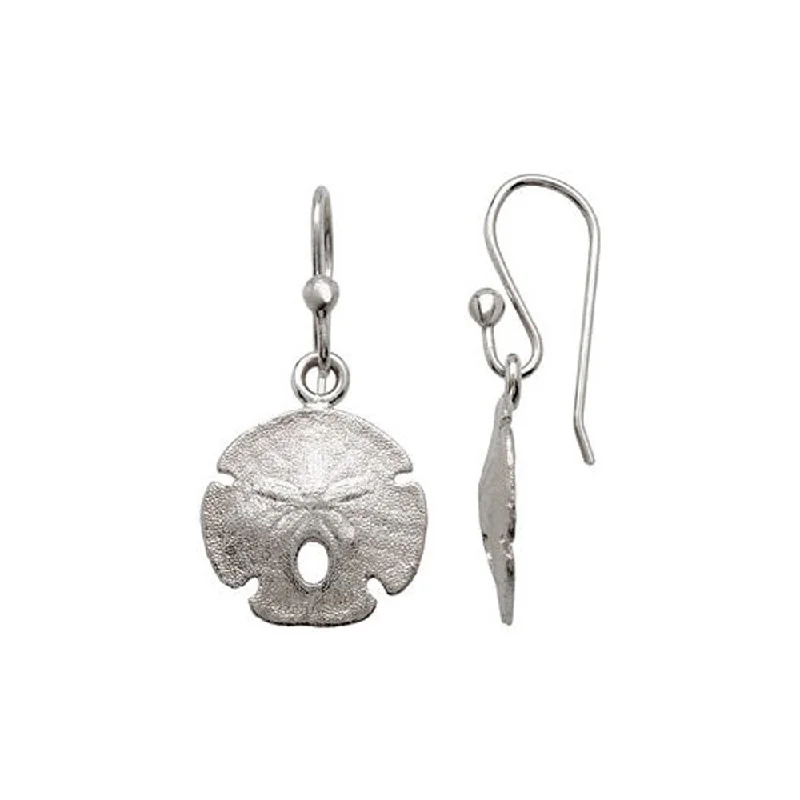 Women's earrings dainty-stud-15mm Textured Sand Dollar Dangle Earrings in Sterling Silver