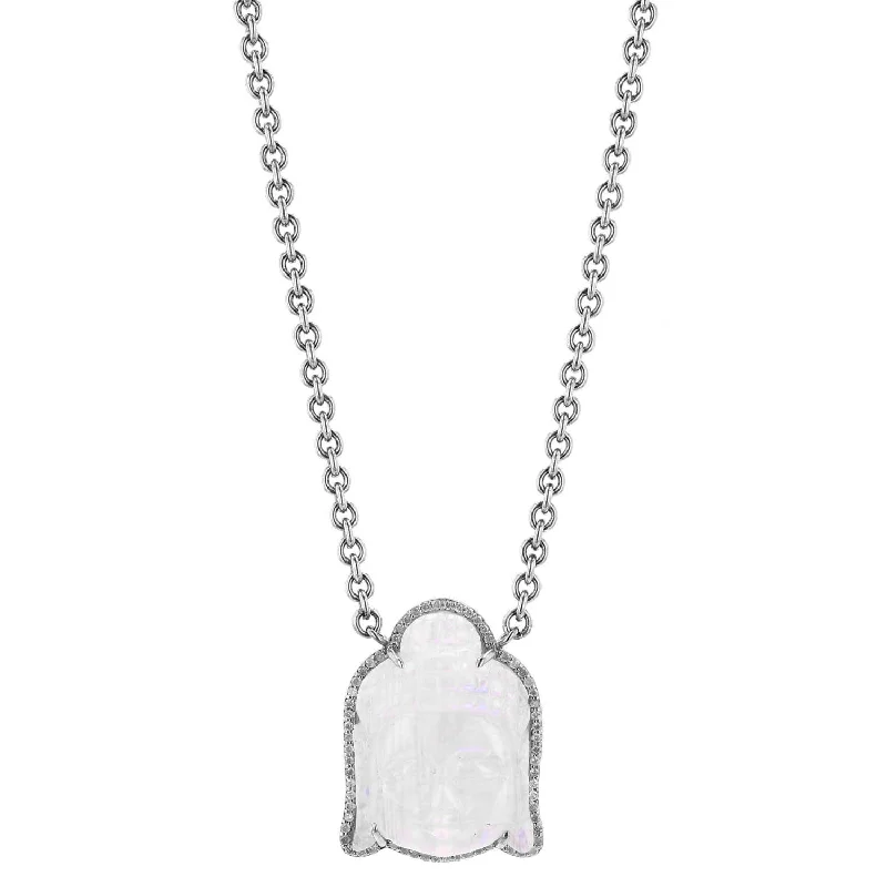 Women's necklaces hand-sculpted-Carved Rainbow Moonstone Buddha Necklace N0002695