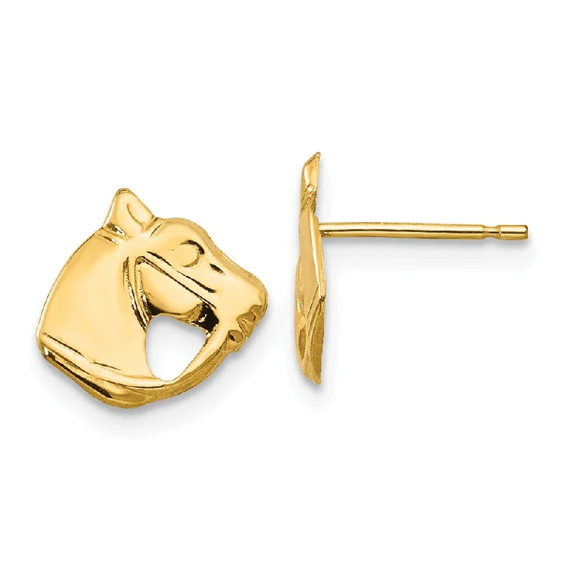 Women's earrings small-bar-Kids Small Polished Horse Head Post Earrings in 14k Yellow Gold