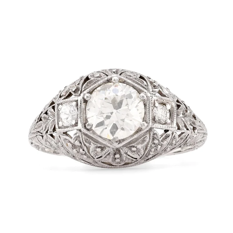 Women's engagement rings playful-sparkle-Art Deco Diamond Platinum Engagement Filigree Ring