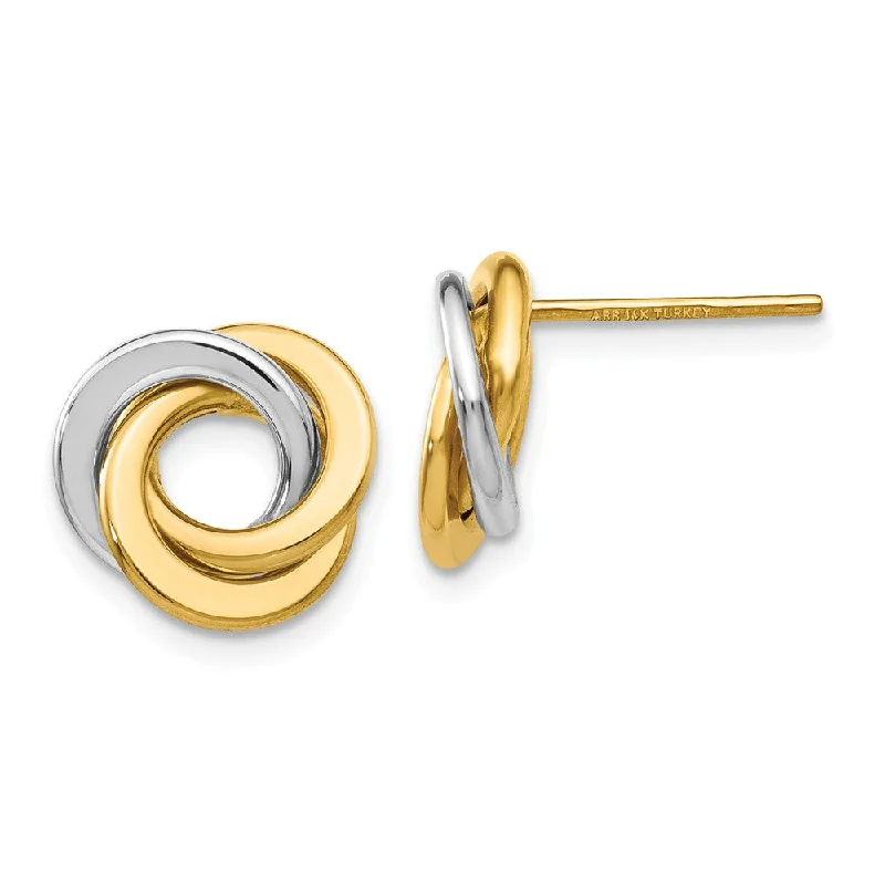 Women's earrings micro-stud-11mm Two Tone Love Knots Post Earrings in 14k Gold