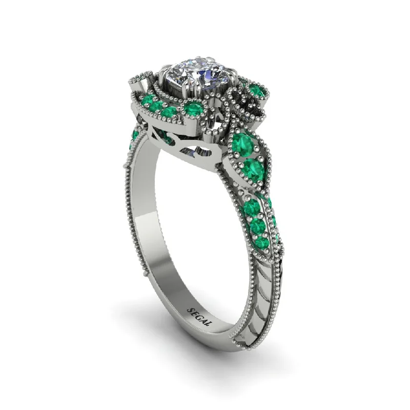 Women's engagement rings hand-sculpted-Diamond Vintage Filigree Cushion Cut Engagement Ring - Elaina No. 18