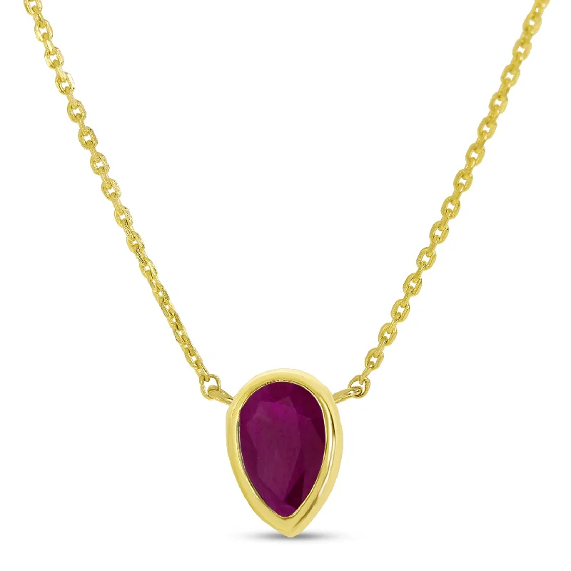 Women's necklaces playful-chic-14K Yellow Gold Pear Ruby Birthstone Necklace P4334-18-JUL