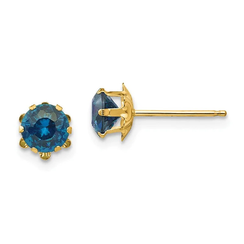 Women's earrings dainty-crystal-Kids 5mm Synthetic Blue Topaz Birthstone 14k Yellow Gold Stud Earrings