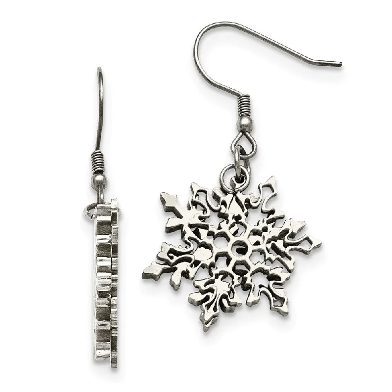 Women's earrings minimal-stud-22mm Polished Snowflake Dangle Earrings in Stainless Steel