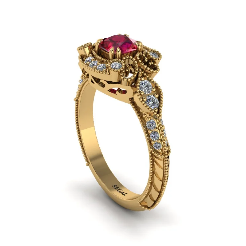 Women's engagement rings hand-polished-Ruby Vintage Filigree Cushion Cut Engagement Ring - Elaina No. 10