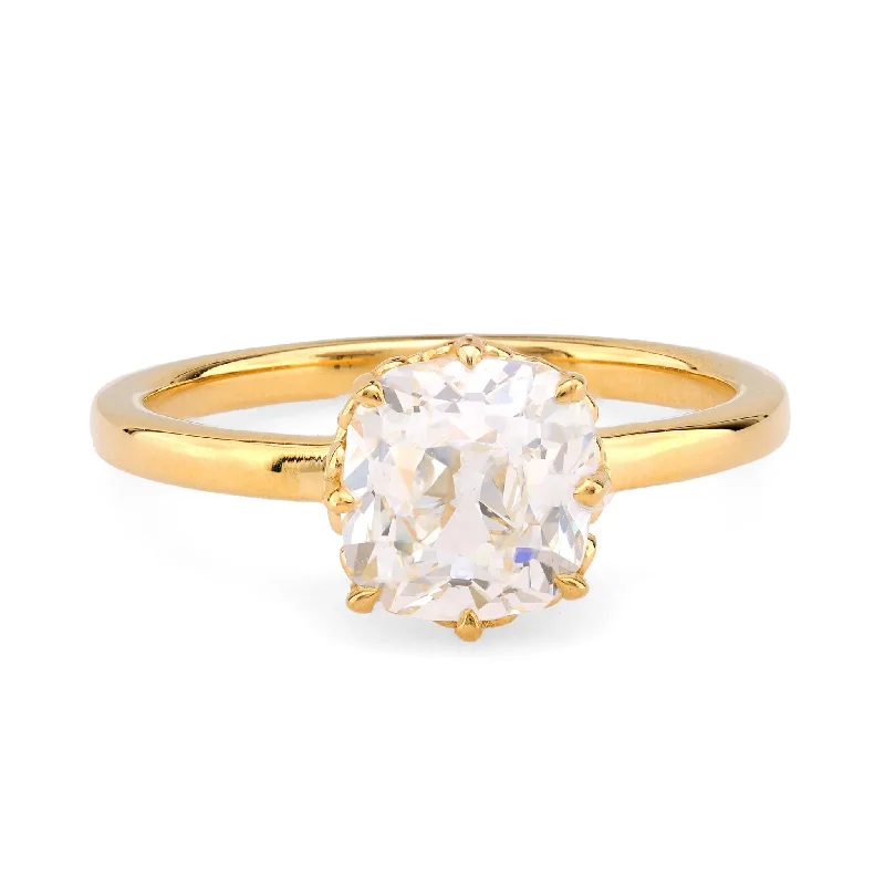 Women's engagement rings blush-shank-GIA 2.01 Carat Old Mine Cut Diamond 18K Yellow Gold Engagement Ring