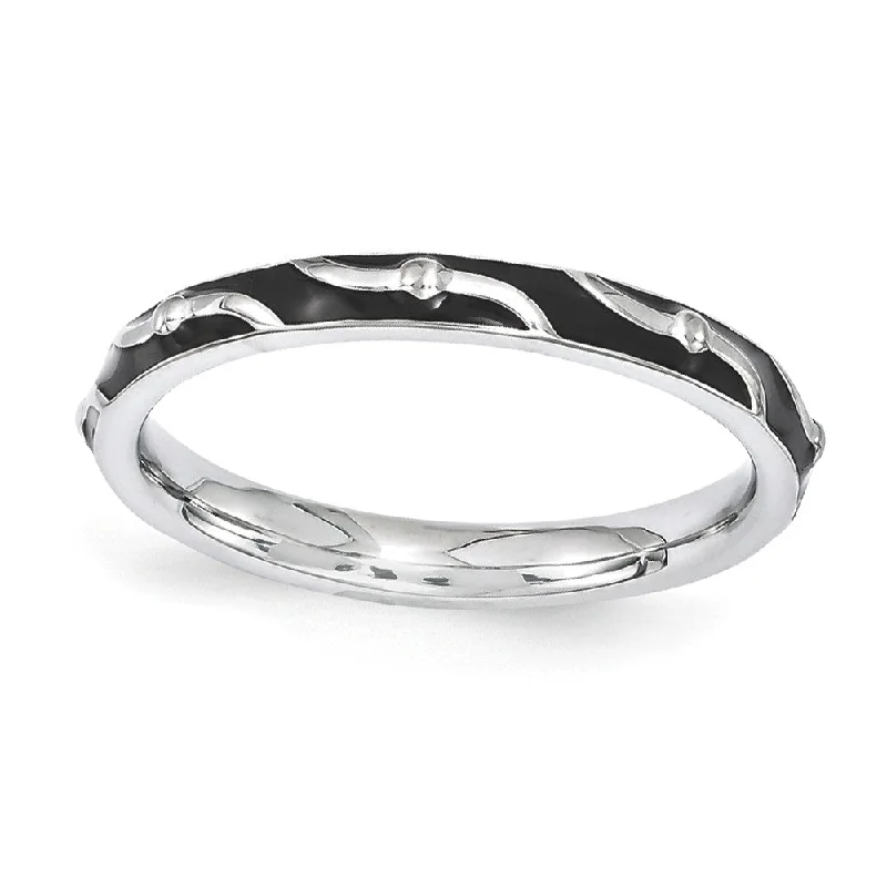 Women's rings twisted-metal-2.5mm Sterling Silver Stackable Expressions Black Enamel Band