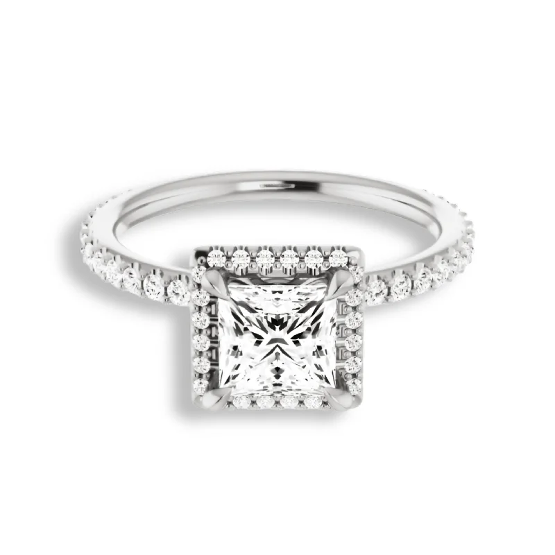 Women's engagement rings classic-round-Princess Diamond Halo Engagement Ring