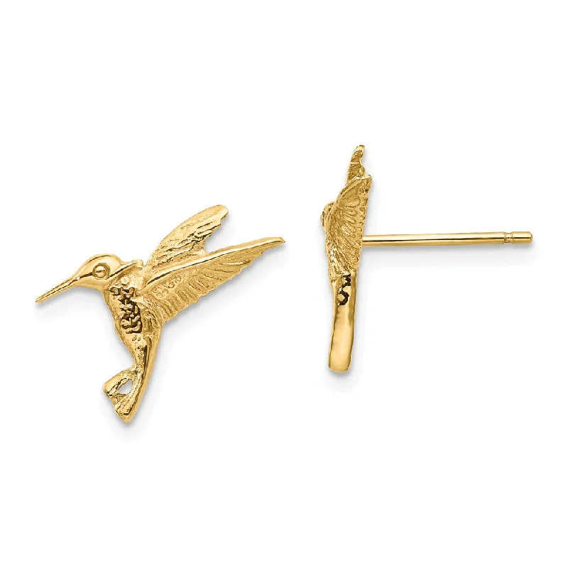 Women's earrings dainty-silver-Small Hummingbird Post Earrings in 14k Yellow Gold