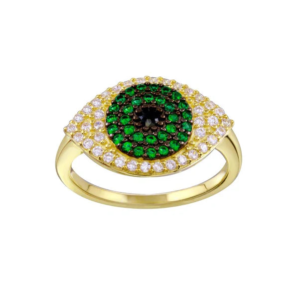 Women's rings vintage-revival-Gold Plated 925 Sterling Silver Black Green Clear CZ Evil Eye Ring