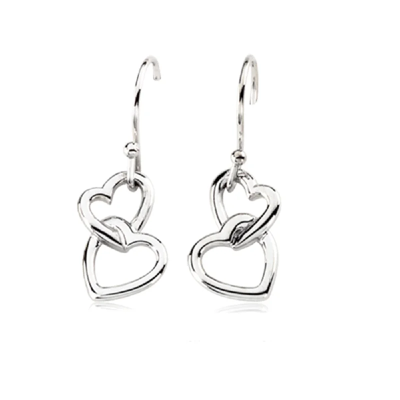 Women's earrings fine-bar-Two Heart Earrings, 14k White Gold