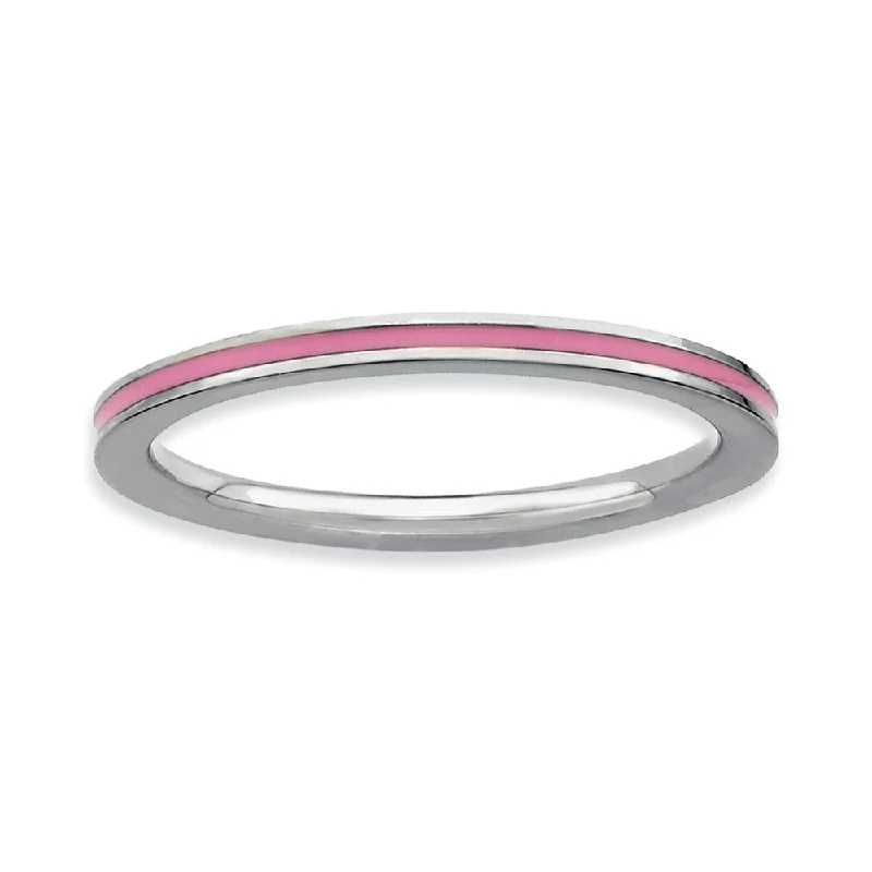 Women's rings glowing-gem-1.5mm Sterling Silver Stackable Pink Enameled Band