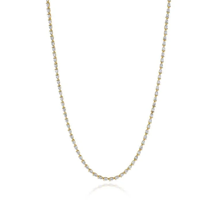 Women's necklaces glowing-accent-Stilla | Pear Diamond Tennis Necklace in 18k Yellow Gold FN66916Y