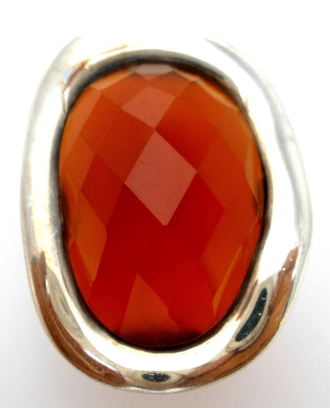 Women's rings petite-stone-Carnelian Statement Ring Sterling Silver Size 5.5