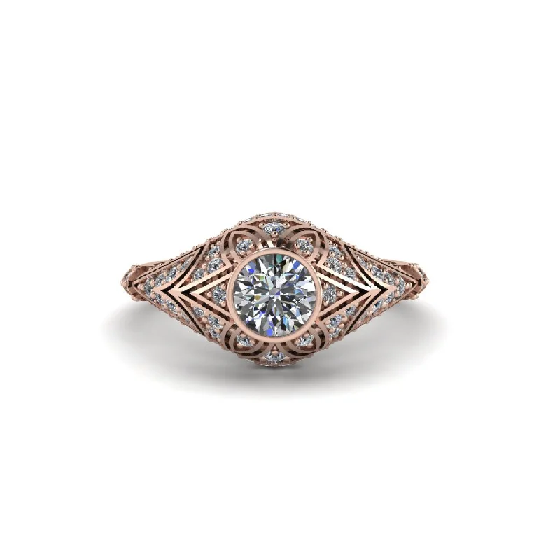 Women's engagement rings ornate-shine-Diamond Bezel Vintage Filigree Engagement Ring - Kendall No. 2