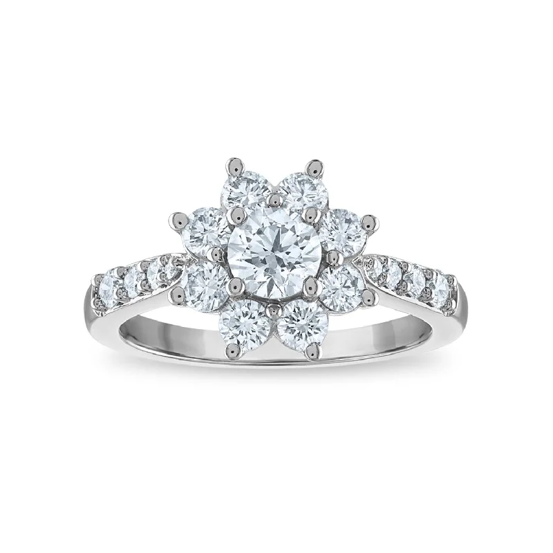 Women's engagement rings celebration-cut-Signature EcoLove 1 1/3 CTW Lab Grown Diamond Engagement Flower Shaped Ring in 14KT White Gold