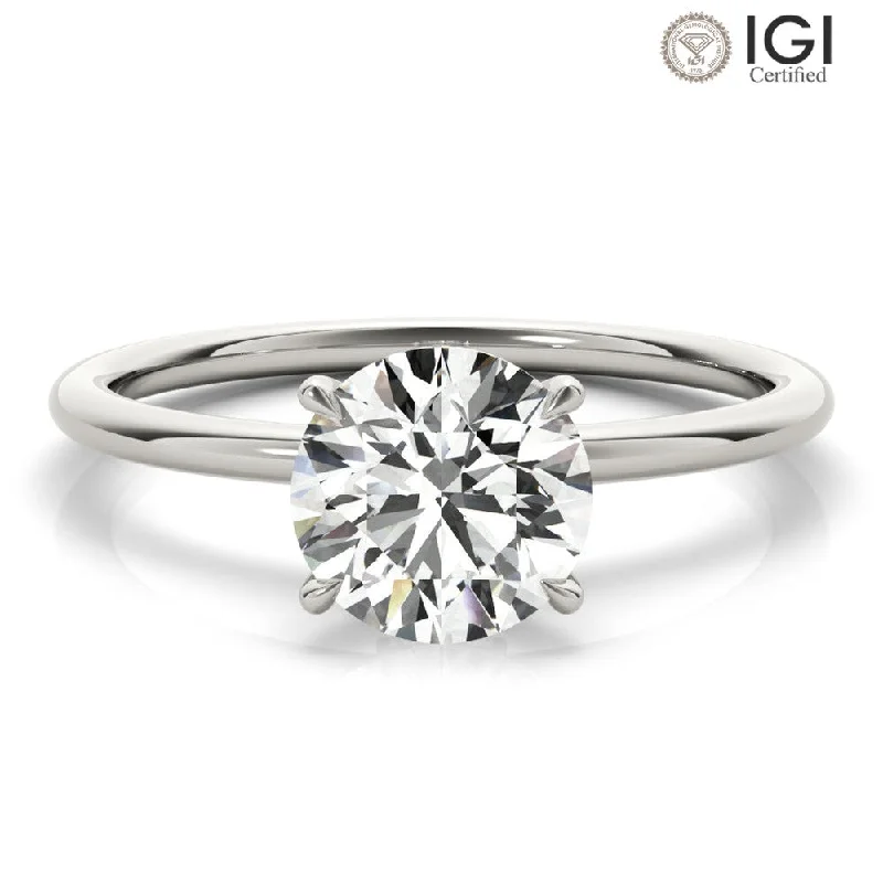 Women's engagement rings futuristic-cut-Secret Halo Round Lab Grown Diamond Solitaire Engagement Ring IGI Certified