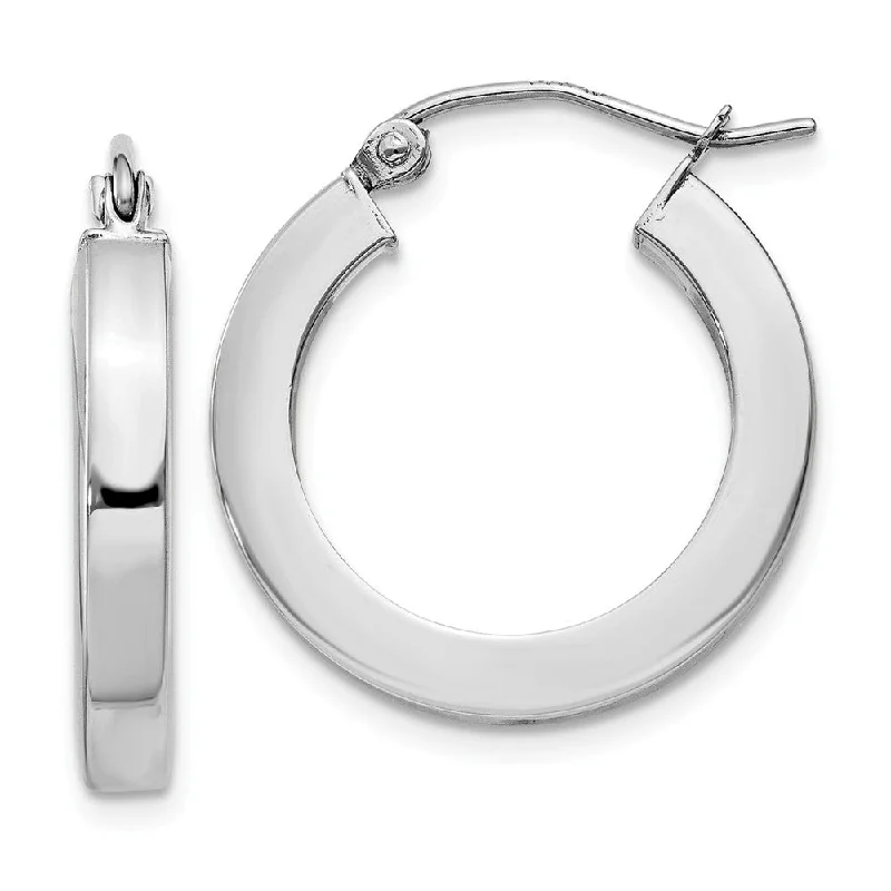 Women's earrings thin-silver-3mm, 14k White Gold Square Tube Round Hoop Earrings, 20mm (3/4 Inch)