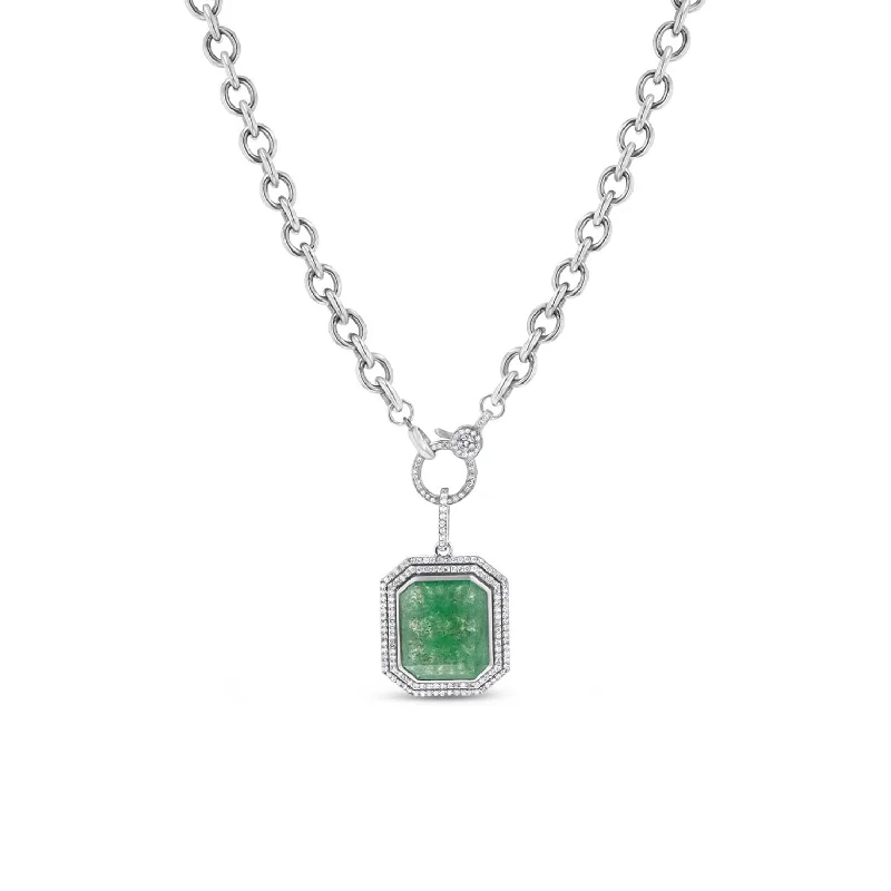 Women's necklaces airy-grace-Green Quartz Double Diamond Halo Pendant on Cable Chain Necklace - 17"  N0003023