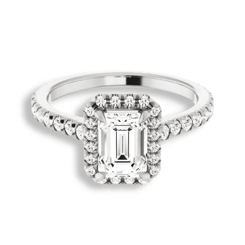 Women's engagement rings blush-accent-Emerald Cut Diamond Halo Engagement Ring